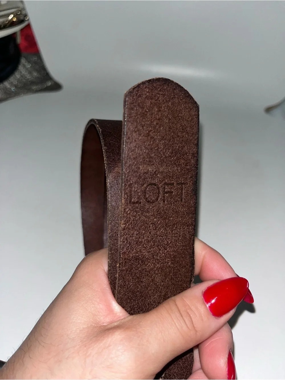 LOFT Brown Leather Belt with Brass-Tone Buckle